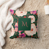 緑の赤い水カラーフローラスクリプト クッション (ブランケット)