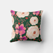 緑の赤い水カラーフローラスクリプト クッション (裏面)