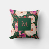 緑の赤い水カラーフローラスクリプト クッション (正面)