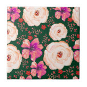 緑の赤い水色のフローラ タイル (正面)