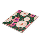 緑の赤い水色のフローラ タイル (側面)