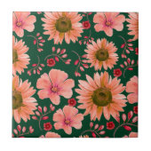 緑の赤い水色のフローラ タイル (正面)