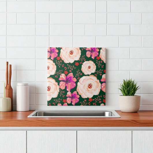 緑の赤い水色のフローラ タイル