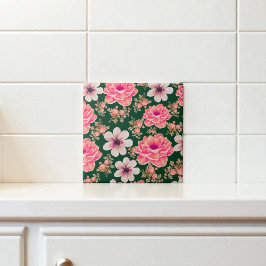 緑の赤い水色のフローラ タイル