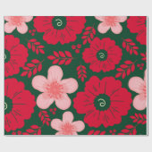 緑の赤い水色のフローラ ラッピングペーパー (フラット)