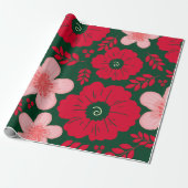 緑の赤い水色のフローラ ラッピングペーパー (アンロールド)