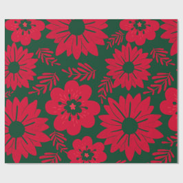 緑の赤い水色のフローラ ラッピングペーパー