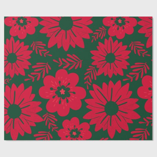 緑の赤い水色のフローラ ラッピングペーパー (フラット)