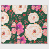 緑の赤い水色のフローラ ラッピングペーパー (フラット)