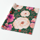 緑の赤い水色のフローラ ラッピングペーパー (アンロールド)