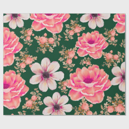 緑の赤い水色のフローラ ラッピングペーパー