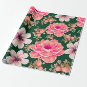 緑の赤い水色のフローラ ラッピングペーパー (アンロールド)