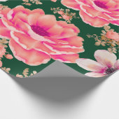 緑の赤い水色のフローラ ラッピングペーパー (角)