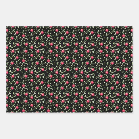 緑の赤い白黒の水の色クリスマス離れの ラッピングペーパーシート (正面3)