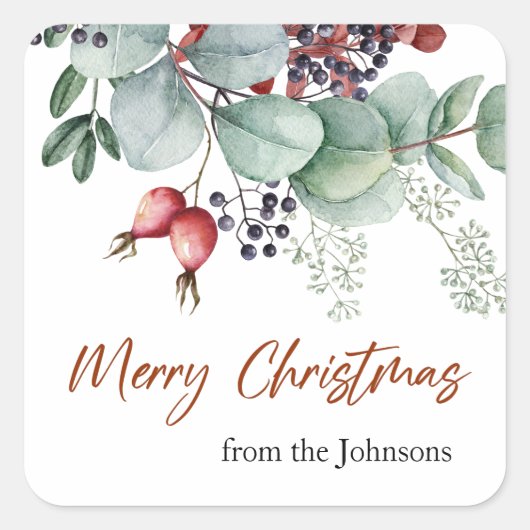 緑の赤い緑のクリスマスシール スクエアシール (正面)