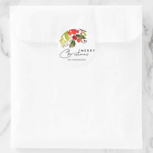 緑の赤い聖なる果実の水色メリークリスマス ラウンドシール (バッグ)