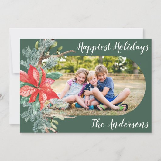 緑の赤い葉植物卵モダンの楕円形の写真 シーズンカード (正面)