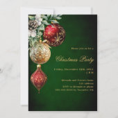 緑の赤い金ゴールドボーブルクリスマスパーティー 招待状 (正面)
