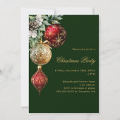緑の赤い金ゴールドボーブルクリスマスパーティー 招待状 (正面)