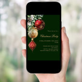 緑の赤い金ゴールドボーブルクリスマスパーティー 招待状