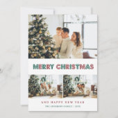 緑の赤い雪の星の写真モダンコラージュ シーズンカード (正面)