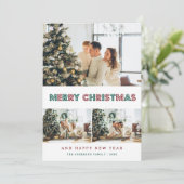 緑の赤い雪の星の写真モダンコラージュ シーズンカード (スタンド正面)