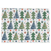 緑の赤い青のクリスマスツリー ラージペーパーバッグ (裏面)