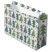 緑の赤い青のクリスマスツリー ラージペーパーバッグ (正面アングル)