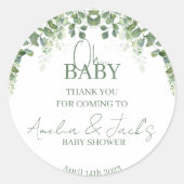 緑の赤ちゃんシャワーありがとうステッカー ラウンドシール (正面)