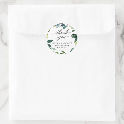 緑の赤ちゃんシャワーありがとうステッカー ラウンドシール (バッグ)