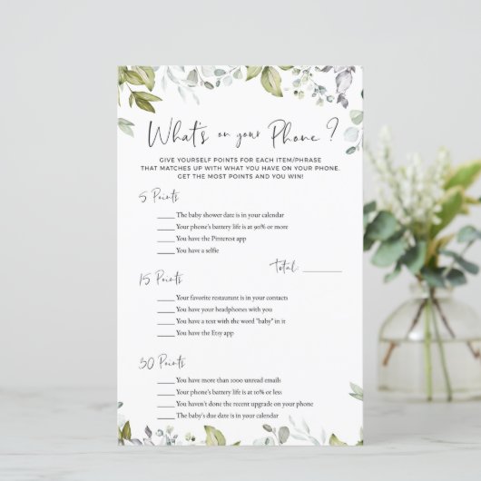 緑の赤ちゃんシャワーのゲームあなたの電話は何か? (スタンド正面)