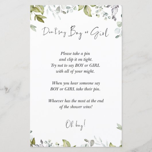 緑の赤ちゃんシャワーのゲームは男の子と女の子と言わない (正面)