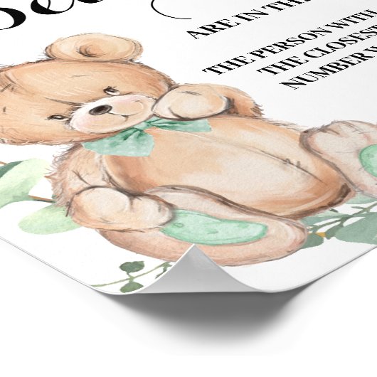 緑の赤ちゃんシャワーのゲームをクマのグミの数 ポスター (角)