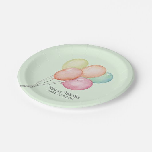 緑の赤ちゃんシャワーの水彩風船 ペーパープレート (アングル)