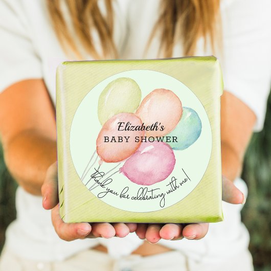 緑の赤ちゃんシャワーの水彩風船 ラウンドシール