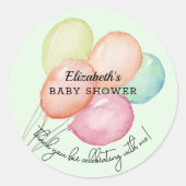 緑の赤ちゃんシャワーの水彩風船 ラウンドシール (正面)