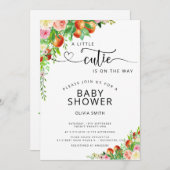 緑の赤ちゃんシャワーの途中の小さなかわいこちゃん  招待状 (正面/裏面)