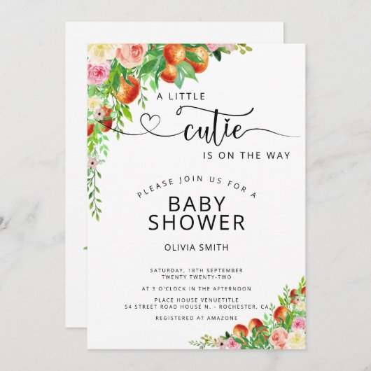 緑の赤ちゃんシャワーの途中の小さなかわいこちゃん  招待状 (正面/裏面)