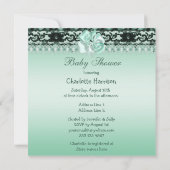 緑の赤ちゃんシャワーを浴びたかわいい女の子 招待状 (裏面)