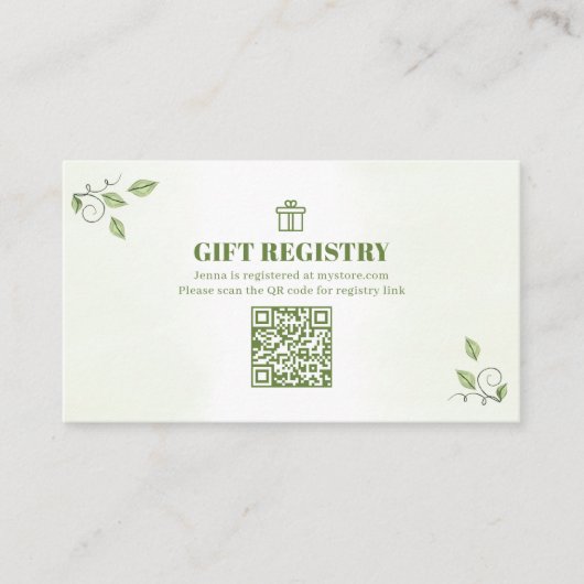 緑の赤ちゃんシャワーギフトレジストリ エンクロージャーカード (正面)
