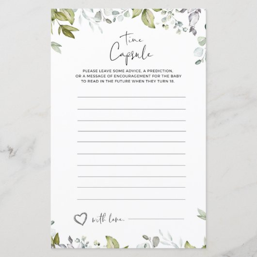 緑の赤ちゃんシャワーゲームタイムカプセル (正面)