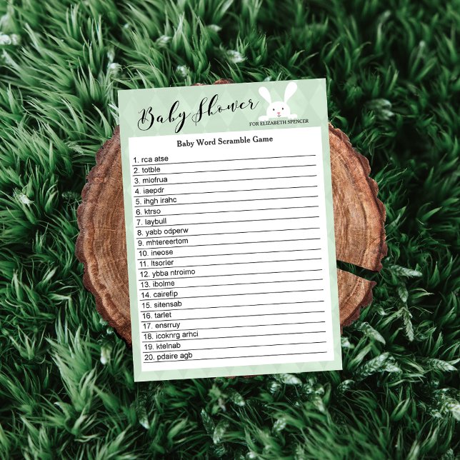 緑の赤ちゃんシャワーバニー語スクランブルゲーム (クリエイターアップロード済み)
