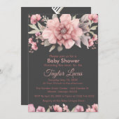 緑の赤ちゃんシャワー付きピンクローズ招待状 招待状 (正面/裏面)