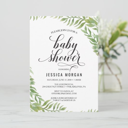 緑の赤ちゃんシャワー招待状赤ちゃんシャワーカード 招待状 (スタンド正面)