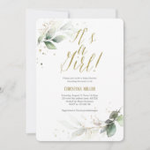 緑の赤ちゃん女の子シャワー、モダン水彩 招待状 (正面)