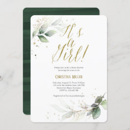 緑の赤ちゃん女の子シャワー、モダン水彩 招待状