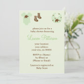 緑の赤ちゃん服ニュートラルベビーシャワー 招待状 (スタンド正面)