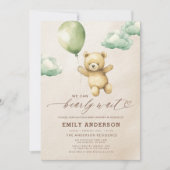 緑の赤ちゃん男女兼用のシャワーを心待ち 招待状 (正面)