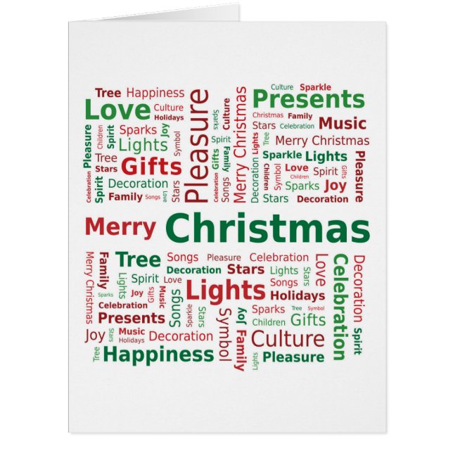 緑の赤で彩られたクリスマスのワードクラウド (正面)