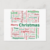 緑の赤で彩られたクリスマスのワードクラウド シーズンポストカード (正面)